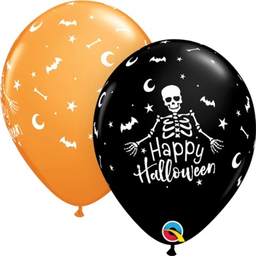 BALLOONS LATEX - HAPPY HALLOWEEN SKELETONS PACK OF 25