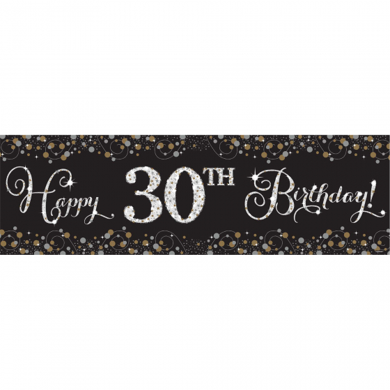 GIANT BANNER - HAPPY BIRTHDAY SPARKLING BLACK & GOLD PERSONALISE