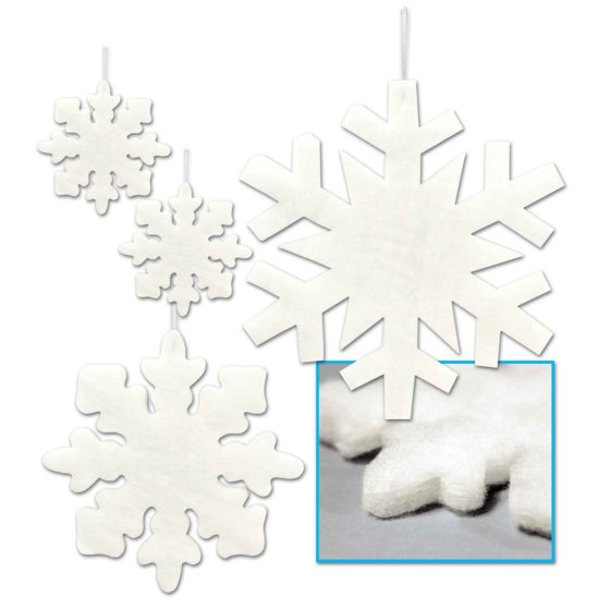 SNOWFLAKE FLUFFY HANGING DECORATIONS PACK OF 4