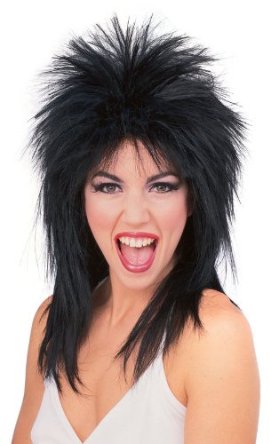 Rock God star slash Wig Black Spiky Layered Party Supplies