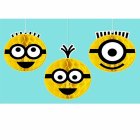 MINION PARTY HANGING HONEYCOMB DECORATIONS - PACK OF 3