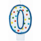 0TH BIRTHDAY PARTY CANDLE MULTI COLOURED POLKA