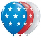 BALLOONS LATEX - PATRIOTIC RED,WHITE & BLUE STAR MIX - PACK 25