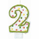 2ND BIRTHDAY PARTY CANDLE MULTI COLOURED POLKA