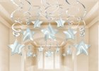 STAR HANGING SWIRL DECORATION SILVER PACK OF 30