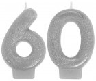 60TH BIRTHDAY CANDLE - SILVER GLITTER