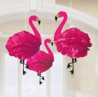 FLAMINGO FLUFFY HANGING HONEYCOMB DECORATIONS - PACK OF 3