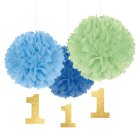1ST BIRTHDAY BOY FLUFFY HANGING DECORATIONS - PACK OF 3
