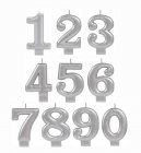 NUMERICAL CANDLES - METALLIC SILVER - NUMBERS 0-9